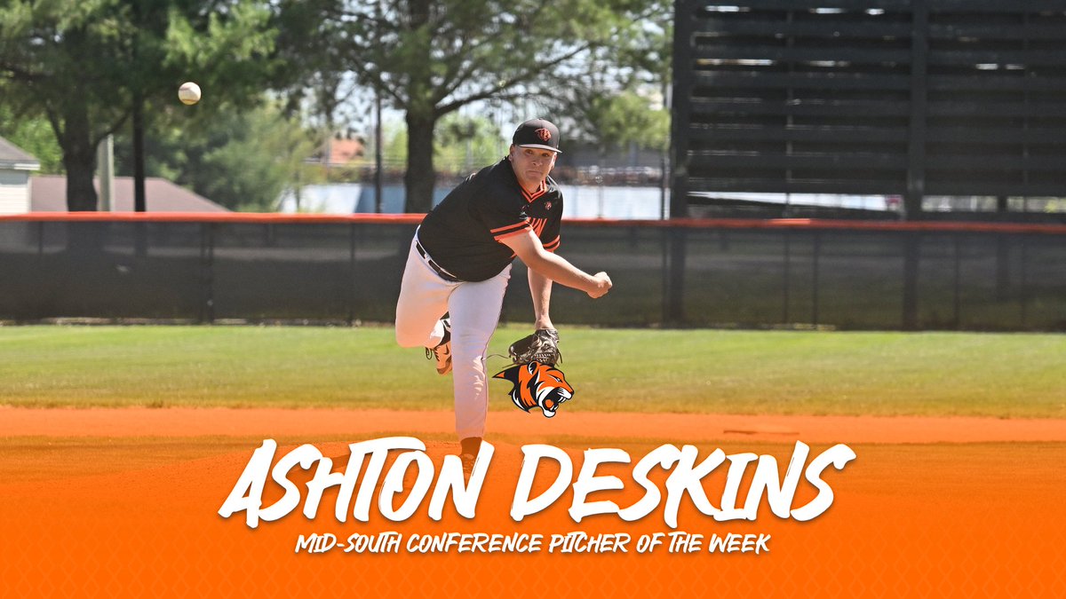 GCAthletics's tweet image. ⚾ BB: Ashton Deskins was named Mid-South Conference Pitcher of the Week!

Deskins picked up three saves by throwing 5.0 scoreless innings, with seven strikeouts and just one hit allowed. 

📰 - tinyurl.com/ye4krwhu

#TigerPride