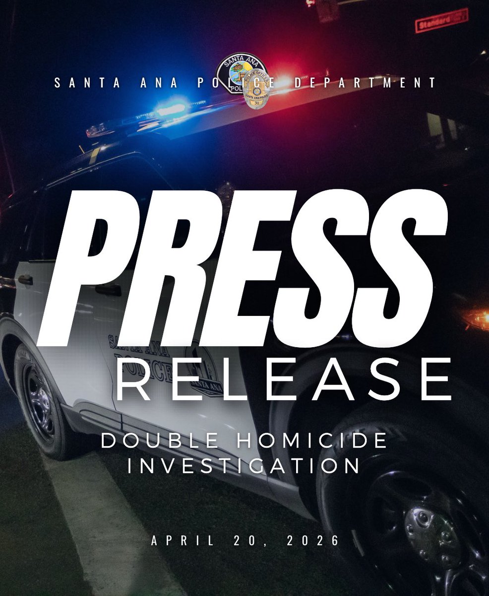 SantaAnaPD's tweet image. #SantaAnaPD #PressRelease Double Homicide Investigation (April 20, 2026) – Santa Ana Police Detectives are investigating a shooting that killed two and injured one.

On Sunday, April 19, 2026, at approximately 8:55 p.m., Santa Ana Police Communications received multiple reports