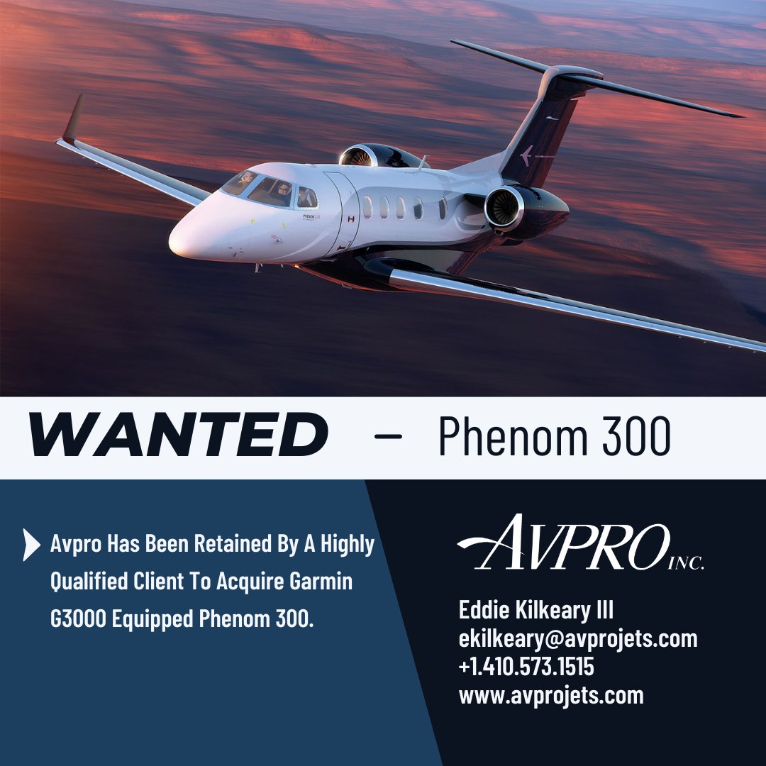 AvproJets's tweet image. WANTED!

Phenom 300

Contact us if you're interested in discussing current market conditions or considering selling your aircraft.

avprojets.com

#avpro #avprojets #phenom #businessaviation #businessjet