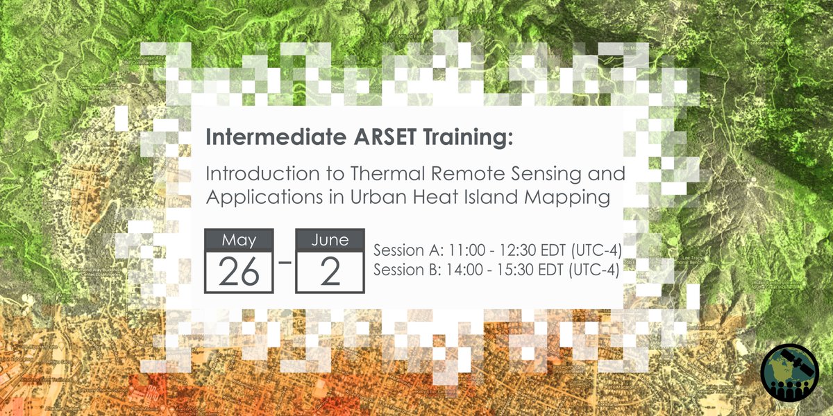 bblevins37's tweet photo. New Training Announcement! Join the NASA Applied Remote Sensing Training (ARSET) Program for a two-part, no-cost, online training on an Introduction to Thermal Remote Sensing and Applications in Urban Heat Island Mapping. https://t.co/2QvumPDs4j
#ARSET #NASA #RemoteSensing https://t.co/pc7rXMTqPm
