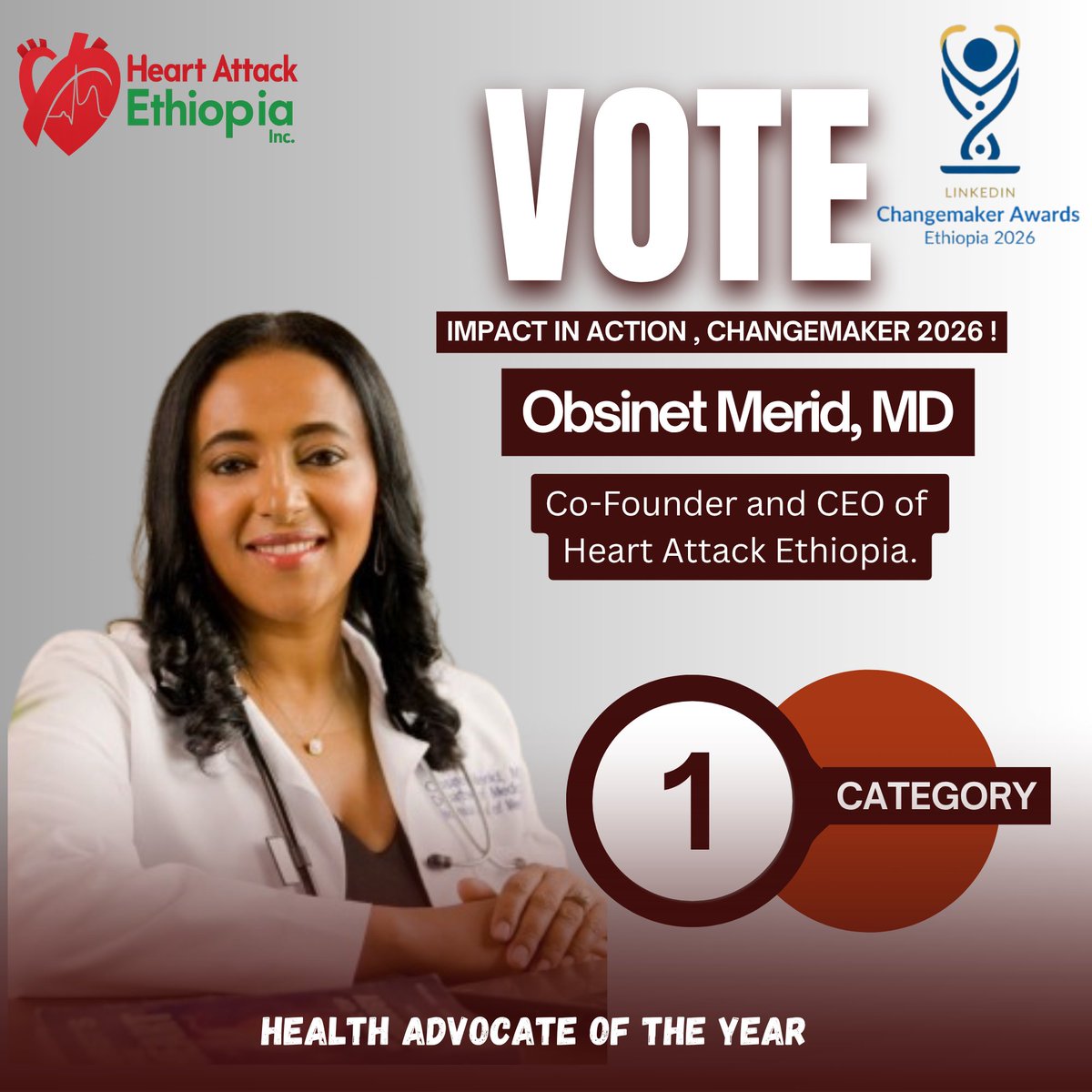 *We’re proud to celebrate the co-founders of Heart Attack Ethiopia nominated for the LinkedIn Changemaker Award 2026. 🌍*

🫀 *Dr. Tesfaye Telila*
* Humanitarian Advocate of the Year
🔗 [changemakeraward.com/share/id-mo1en…]
* Health Advocate of the Year
🔗 [changemakeraward.com/share/id-mo1en…]

🫀 *Dr.