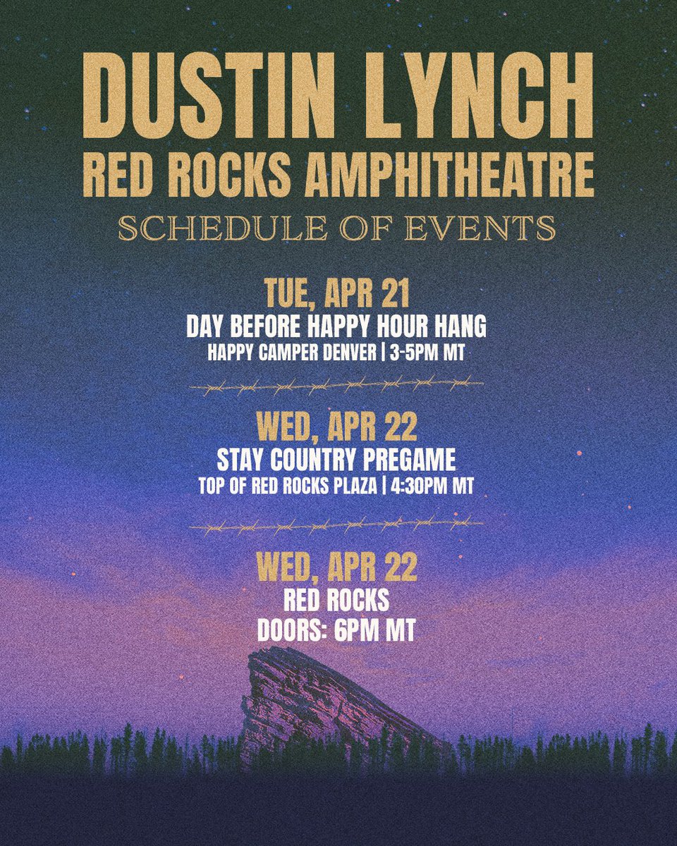 dustinlynch's tweet photo. You already know what time it is! It’s Red Rocks week 🙌

We’ve got a lot of fun lined up, so be sure to check it all out. See you soon! https://t.co/KhGAMJNeAk https://t.co/vIIaDq20Hq