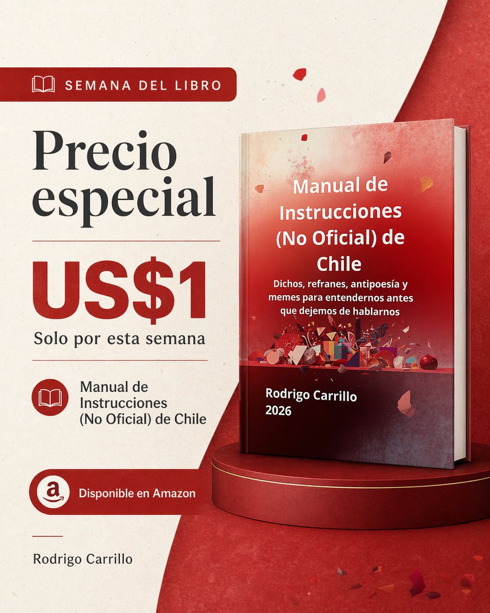 Comenzó la Semana del Libro y mi "Manual de Instrucciones (No Oficial) de Chile" estará disponible durante estos días a solo US$1 en <a href="/amazon/">Amazon</a> 

Aprovecha la promoción y visita mi página de autor.
#diainternacionaldellibro   
amazon.com/Rodrigo-Carril…