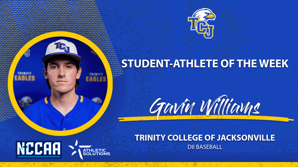 TheNCCAA's tweet photo. ⚾️Student-Athlete of the Week ⚾️
Presented by @ath_solutions
Division II #NCCAABaseball
𝐆𝐚𝐯𝐢𝐧 𝐖𝐢𝐥𝐥𝐢𝐚𝐦𝐬, Trinity College of Jacksonville
https://t.co/3AklrnTWqM | #PlayforHim https://t.co/6q7hUjlqdX