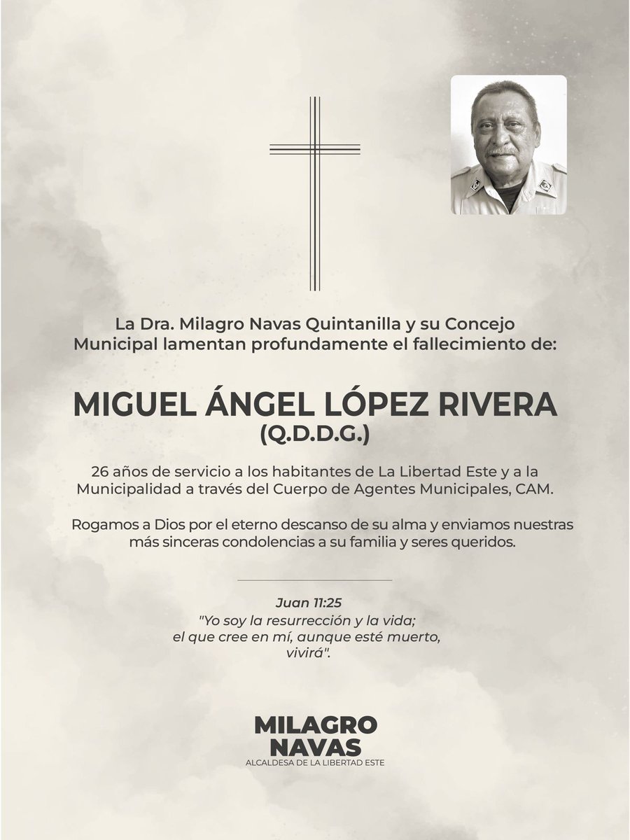 milagro__navas's tweet photo. ✨Lamento profundamente la partida de Don Miguel López. Su  calidad humana quedará en quienes tuvimos el honor de coincidir con él. Mis más sinceras condolencias a su familia. Fortaleza en Dios 🙏🏻 https://t.co/etVINUrwqL