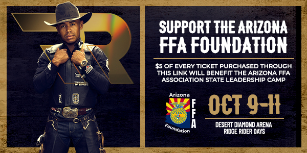 azffafoundation's tweet photo. Get ready, Arizona! 🤠🔥

Join us October 9–11, 2026 for the Arizona Ridge Riders event. Purchase through the link below, $5 from every ticket goes will support the Arizona State FFA Leadership Camp https://t.co/hNFusMXVr9

#AZFFAFoundation #AZFFA #FFACamp #AZRidgeRiders #PBR https://t.co/gtryuOHEme