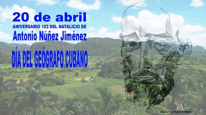 Cada 20 de abril se celebra el Día del Geógrafo Cubano,la fecha se corresponde con el natalicio de Antonio Núñez Jiménez, constructor de una Geografía integradora, holística y multidisciplinar.
#CubaEstáFirme 
#ArtemisaJuntosSomosMás 
<a href="/DiazCanelB/">Miguel Díaz-Canel Bermúdez</a> 
<a href="/PartidoPCC/">Partido Comunista de Cuba</a> 
<a href="/DrRobertoMOjeda/">Dr. Roberto Morales Ojeda</a>