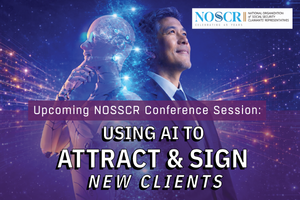 firmidable's tweet photo. It's @nosscrnews conference week! We're looking forward to seeing everyone. And we've got some highly timely stuff to talk about at our session: what to do with the biggest change to online #lawfirmmarketing for #SSDI since Google - AI. Join us Thursday at 11 a.m. https://t.co/tfBdshnN9b