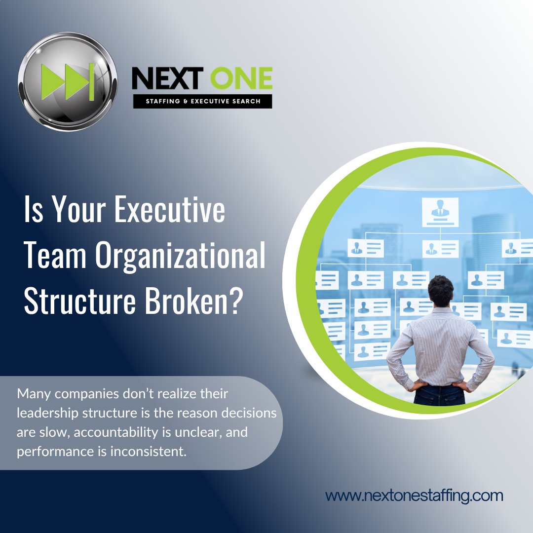 NXT_OneStaffing's tweet image. Slow decisions, unclear accountability, and overlapping roles are often signs the structure—not the talent—is the problem.

Before hiring more leaders, ask: is your current structure actually supporting performance?

#NextOneStaffing #ExecutiveSearch #ExecutiveLeadership