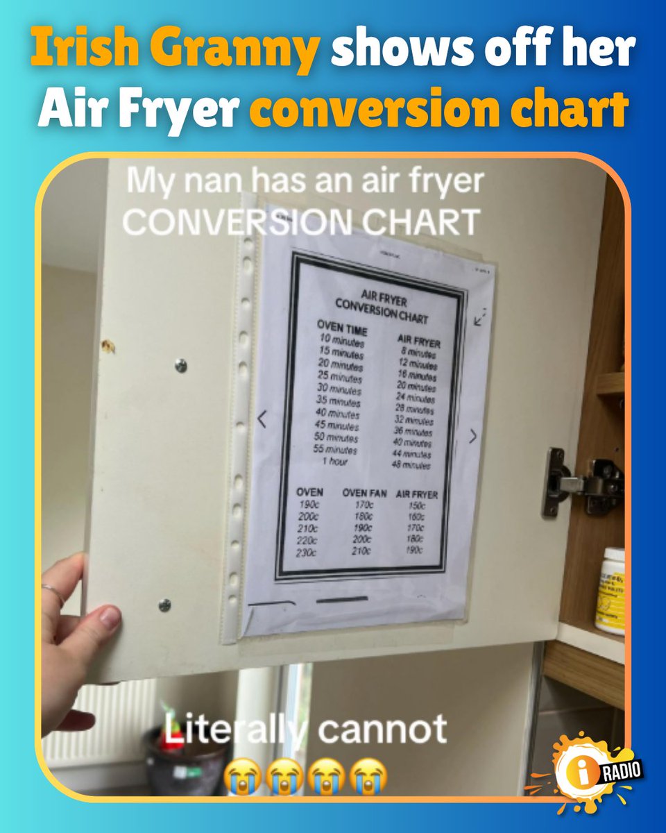 ThisisiRadio's tweet image. Is everything not 20 mins in the air fryer anyway?/

Ellen's Granny is showing us all up with her Air Fryer skills and her nifty conversion chart 🥘

📸: @elliewiththebellie01 TT

#AirFryer #Irishmammy #Cookingtips