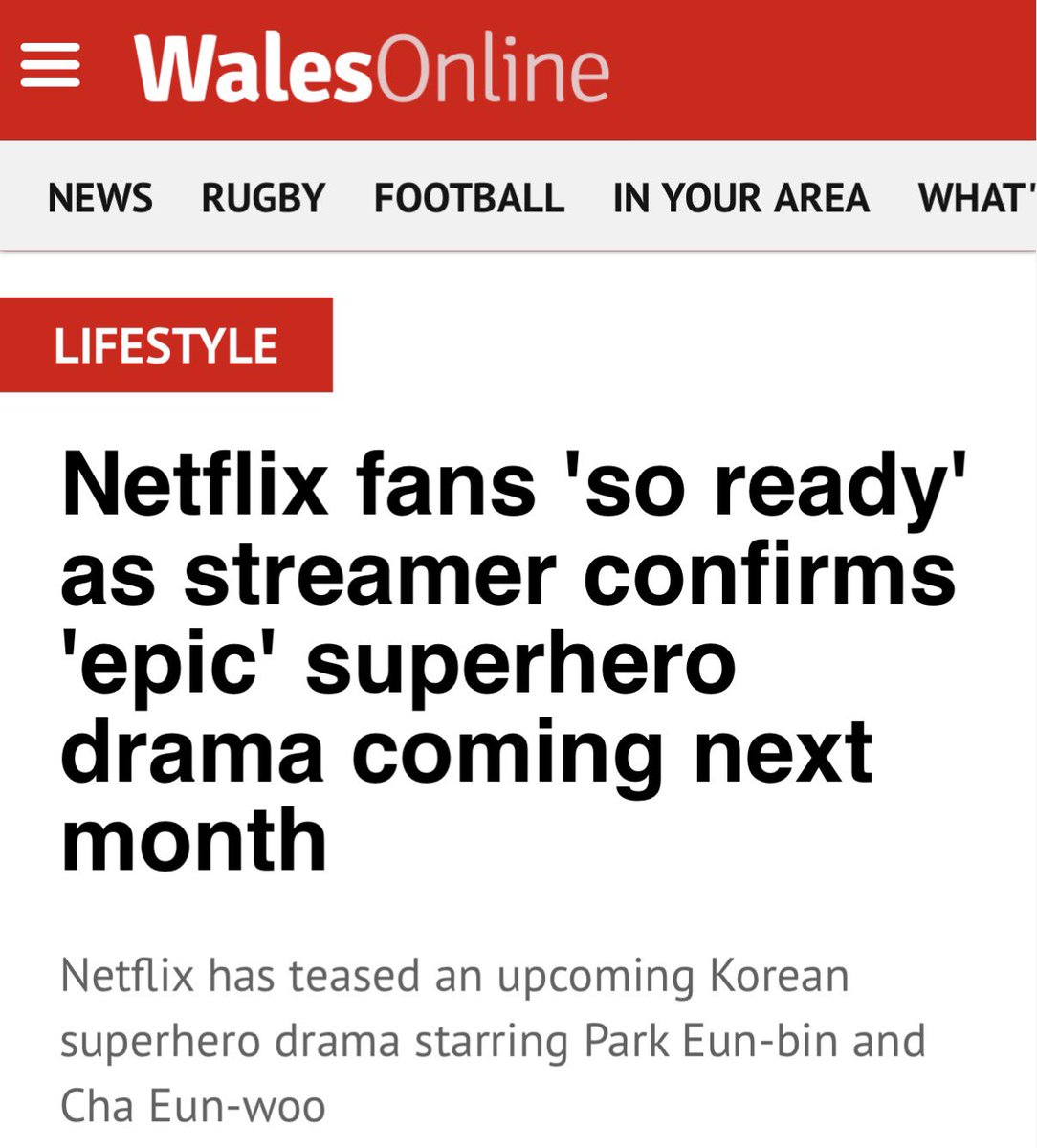 A first to me - big British media The Mirror promoting EUNWOO’S upcoming drama .. 
Welcome to Europe WonderFools 👊🏻😁

The article even quoted in Welsh media too ;-) 

mirror.co.uk/tv/tv-news/net…

#chaeunwoo #parkeunbin #thewonderfools <a href="/netflix/">Netflix</a> <a href="/CHAEUNWOO_offcl/">CHA EUN-WOO OFFICIAL</a>