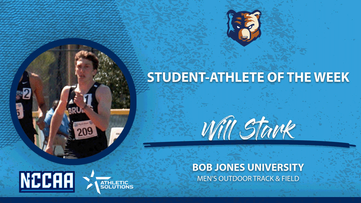 TheNCCAA's tweet photo. 👟Student-Athlete of the Week 👟
Presented by @ath_solutions
Men's #NCCAAOutdoorTF - Track
𝐖𝐢𝐥𝐥 𝐒𝐭𝐚𝐫𝐤, Bob Jones University
https://t.co/bg0iqUqHFg | #PlayforHim https://t.co/cwHbZZAPGk