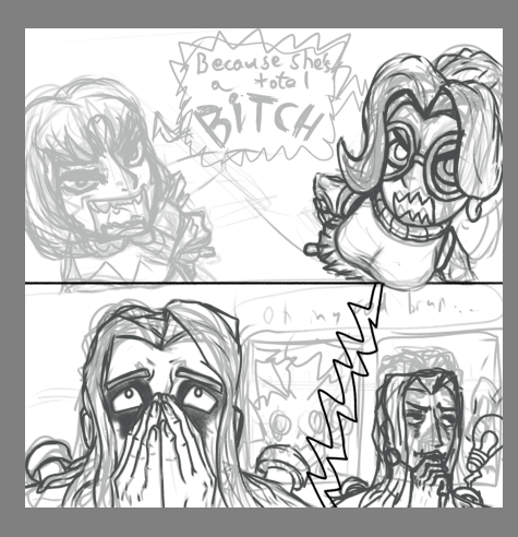 WIP
continuation of the paige and mina argument with hopeless victor

I do like how it looks so far but something still seems off about it to me and i dont know what