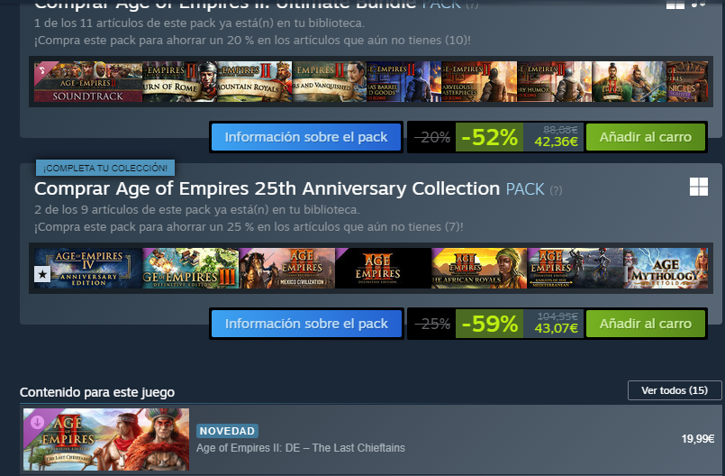 ShipoFuN's tweet photo. Mother of god, Aun con ofertaza sigue costando un riñón, completar el AOE 2 son 62€ :( y completar coleccion AOE 100€ D: https://t.co/9I9D5hi90N