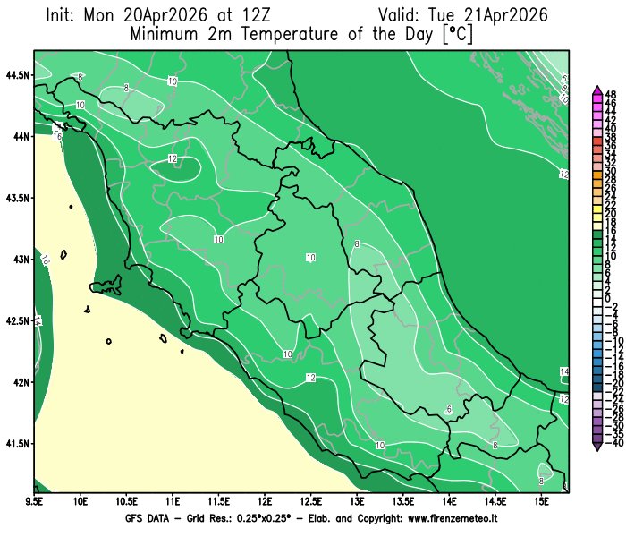 firenzemeteoit's tweet image. #Temperature #minime e #massime previste in Italia domani (21/04/2026) dal global model GFS.
Link ITA: firenzemeteo.it/maps/gfs-tempe…

#Minimum and #maximum temperatures forecast in Italy tomorrow (21/04/2026) by the GFS global model.
Link ENG: firenzemeteo.it/en/maps/gfs-ma…