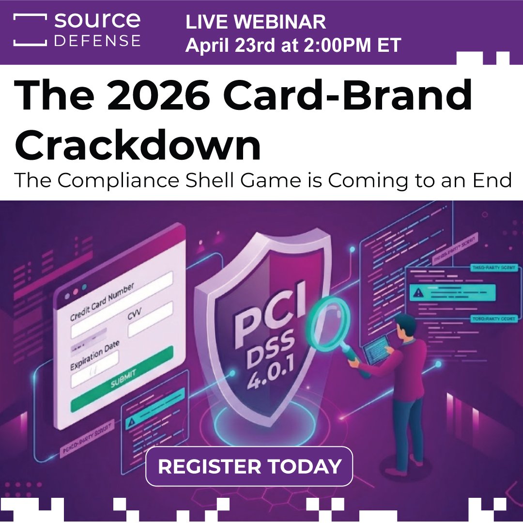 SourceDefense's tweet photo. Card brands are tightening PCI enforcement in 2026.
Many orgs are not ready. Join our webinar to understand what is changing.
https://t.co/d0infNl7Xl https://t.co/SynesINi4G