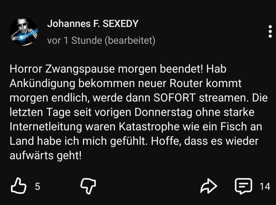 Was meint ihr,geht das Gehampel vom Schimmel <a href="/RealJfSexedy/">Johannes F. SEXEDY 😎</a> morgen wie gewohnt weiter?
Ob der wirklich einfach mal eben so einen neuen Router geschickt bekommt?