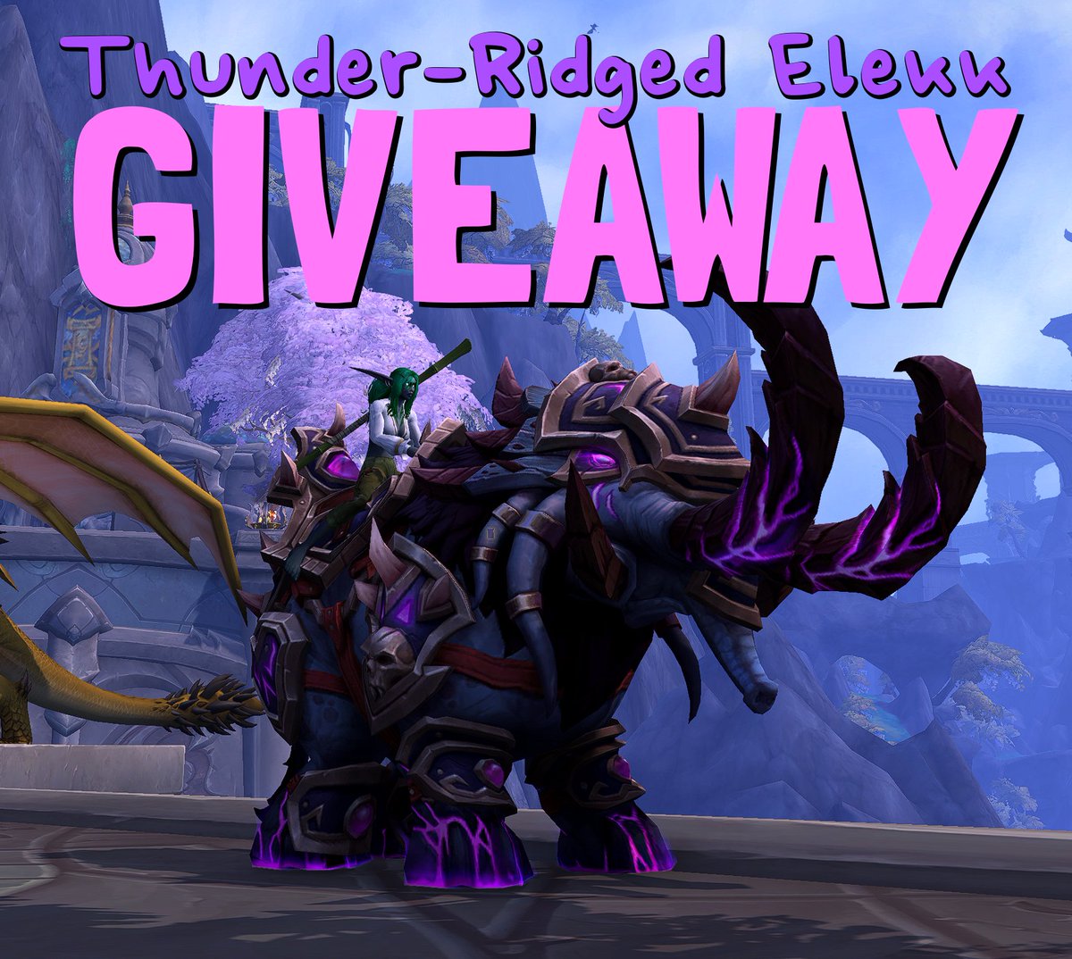 12.0.5 launches April 21st and I have a Thunder-Ridged Elekk (previously from the Pringles promotion) to giveaway in celebration!

to enter:
💟 Like
✅ Follow
🔁 Retweet
🎁 Winner will be drawn April 25th!

#WoW_Partner #giveaway