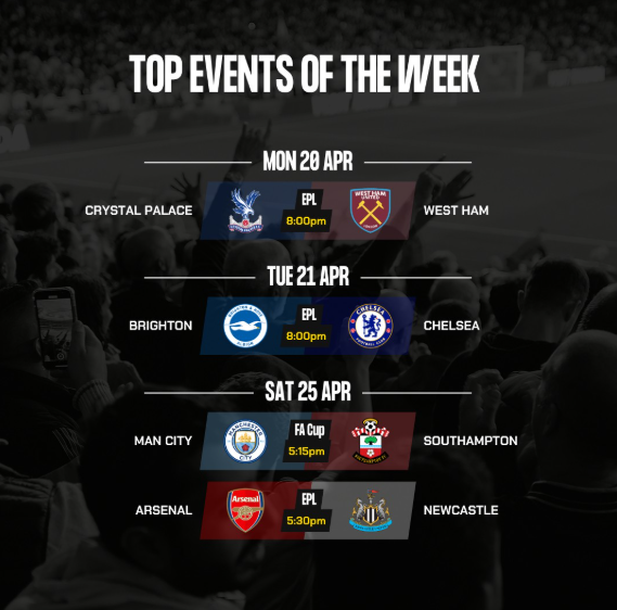 Kings_Headldn's tweet image. Big week on TNT Sports ⚽🔥

Palace v West Ham
Brighton v Chelsea
Man City v Southampton
 Arsenal v Newcastle – HUGE for the Gunners 🔴
Sky Sports all week &amp;amp; more live sport 📺
#EPL #FACup #Arsenal #LiveFootball #TNTSports