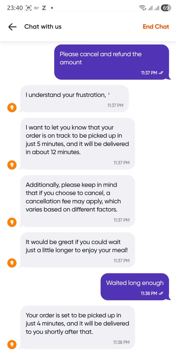 Root036's tweet image. #Swiggy  delays delivery 2nd time in a row. Despite One membership.
Instead of being courteous and addressing the issue, we have an arrogant Bot who wants me to wait for a cold food. Yes, it is ready at restaurant for nearly 20 mins
@Swiggy its the last renewal with you!