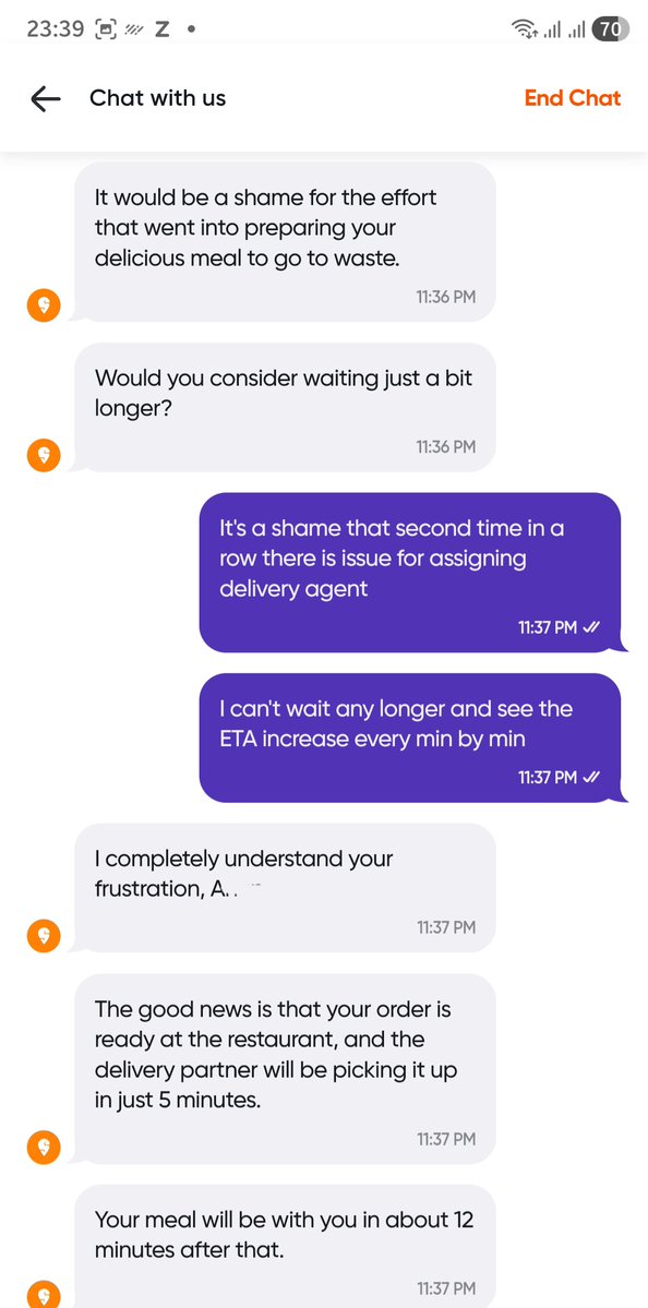 Root036's tweet image. #Swiggy  delays delivery 2nd time in a row. Despite One membership.
Instead of being courteous and addressing the issue, we have an arrogant Bot who wants me to wait for a cold food. Yes, it is ready at restaurant for nearly 20 mins
@Swiggy its the last renewal with you!