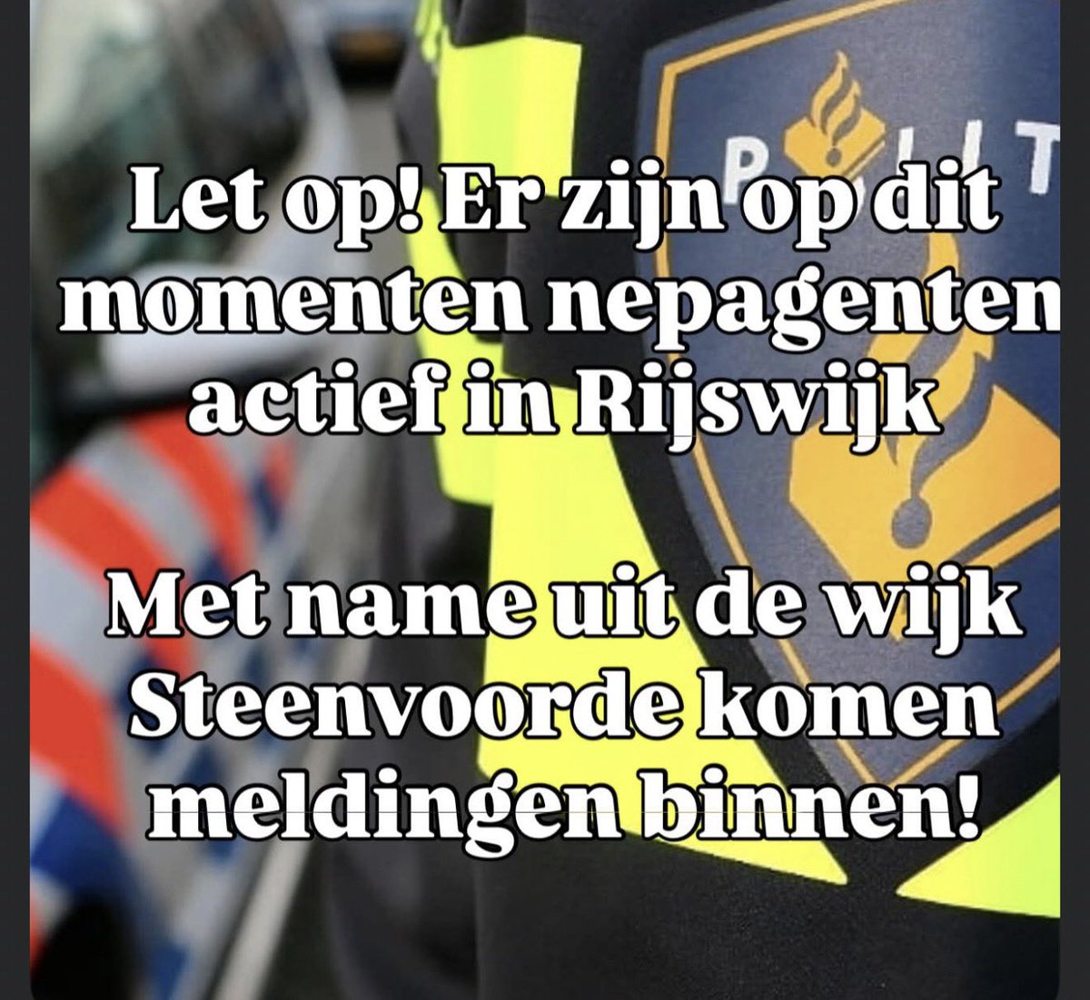 Let op! We krijgen meerdere meldingen over nepagenten binnen, met name uit de wijk Steenvoorde. 

Twijfel je of er een agent aan de deur staat? Bel 112!

De politie vraagt NOOIT om geld of sieraden!