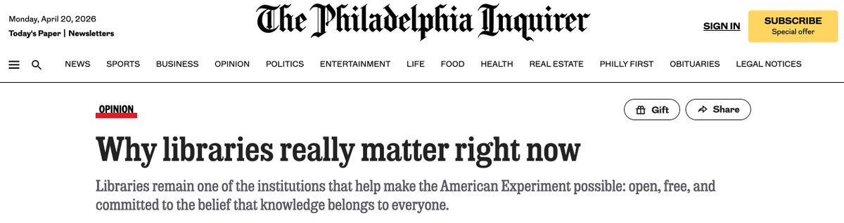 infodocket's tweet image. Why #Libraries Really Matter Right Now (Op/Ed by Kelly Richards, President and Director of the Free Library of Philadelphia) (via @PhillyInquirer)  inquirer.com/opinion/commen… @FreeLibrary