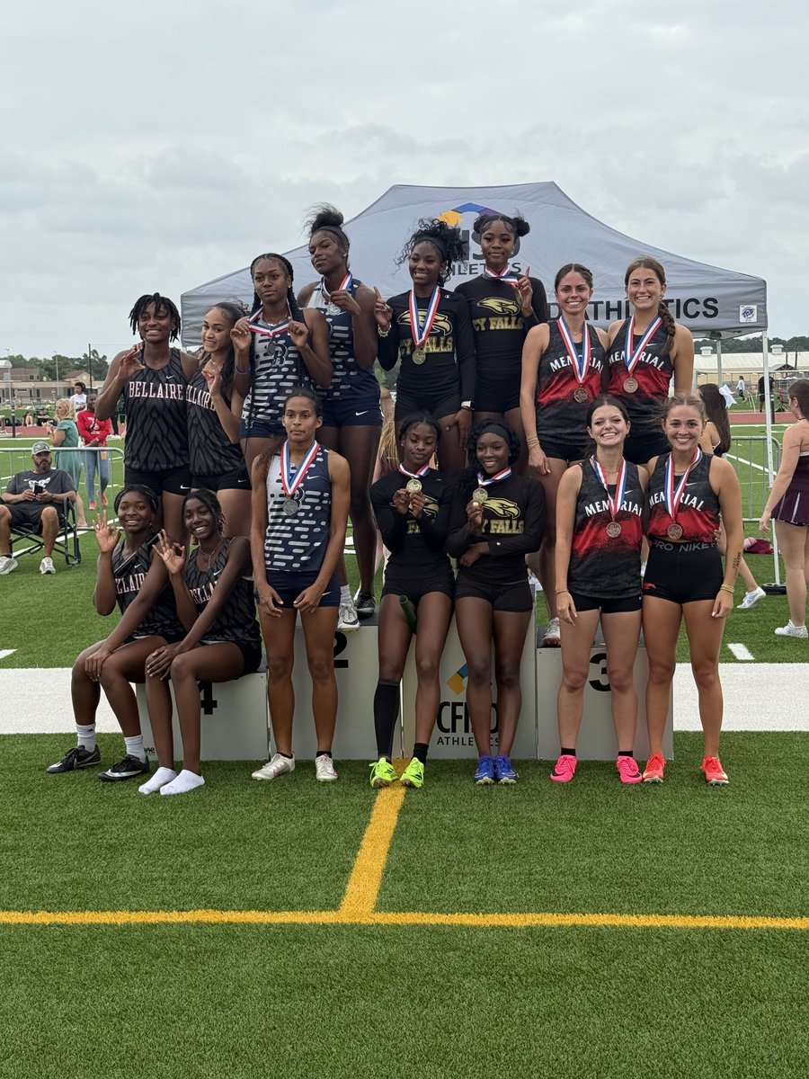 Mustangs_XC's tweet photo. Congratulations to our Regional Meet Running Event qualifiers! Mary Helen Turner, Catherine Daly, Georgia Smith, and Micah Thames - 4x100 Relay, Cate Bryant - 100h, Audrey Quayle - 300h, and Sophie Peterson - 1600m #WeAreMemorial https://t.co/ZalTQudBF7