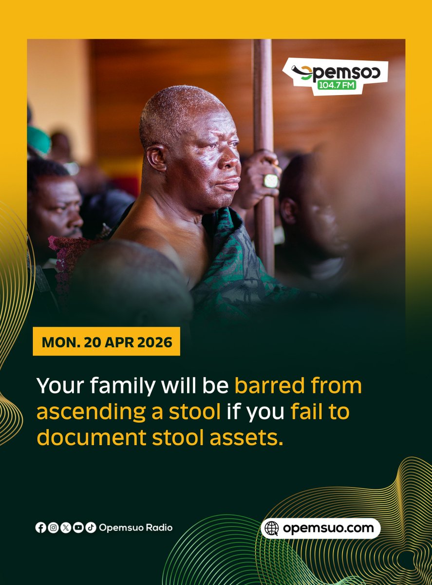 ManhyiaPalace's tweet photo. To enforce accountability and prudent management of stool assets, the Monarch of the Asante Kingdom, Otumfuo Osei Tutu II, has instituted a new strict measure to safeguard stool properties.

At the Asanteman Council meeting on April 20, 2026, the King underscored the significance of documenting an inventory of stool assets.