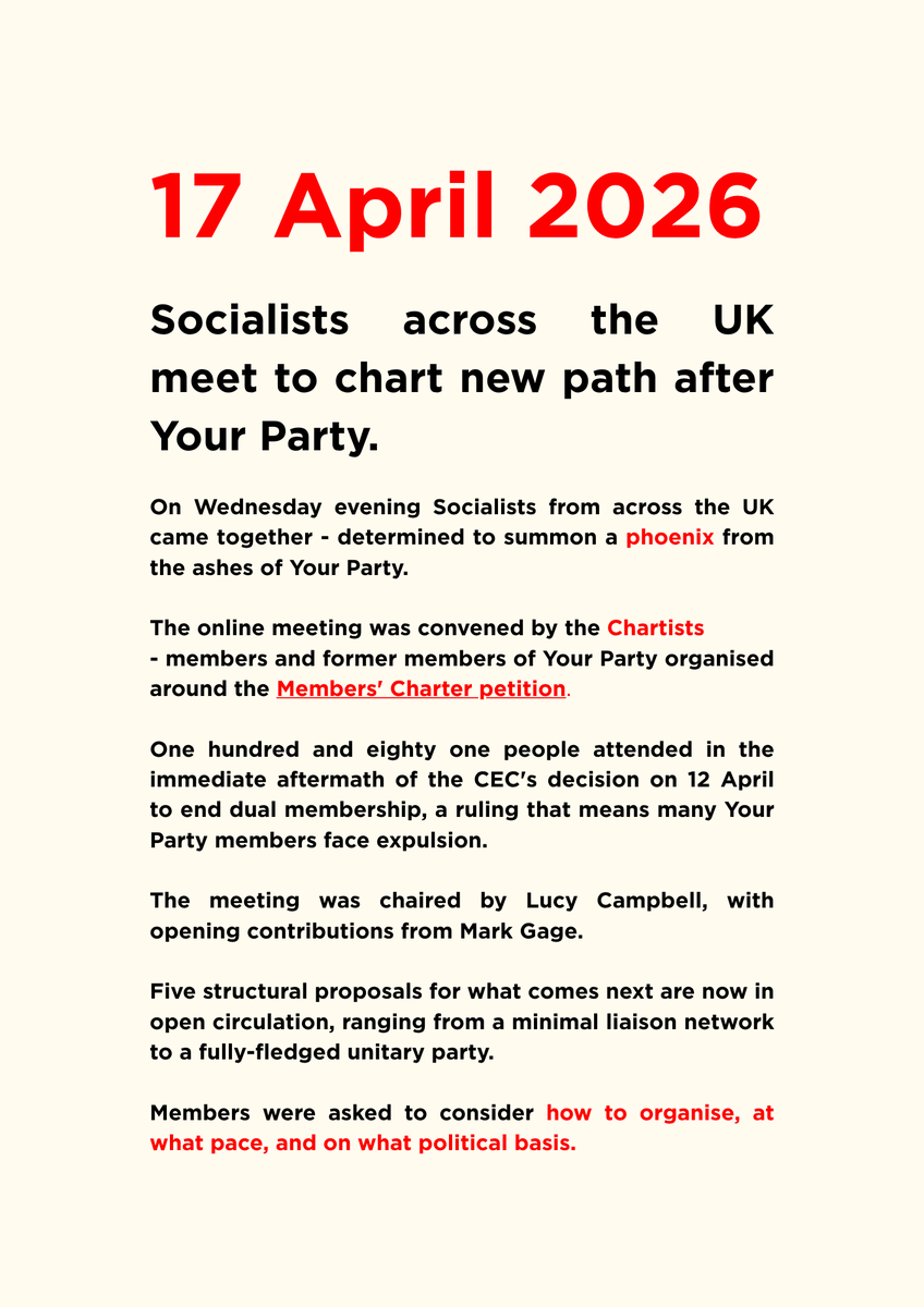 socialistfed's tweet photo. On the 17th April Socialists across the UK met to chart new path after your party.

There was no single answer. But what unified the room was a rejection of top-down imposition; whatever comes next MUST be genuinely member-led, transparent, accesible, and built from the ground up https://t.co/nKgUWrIxrl