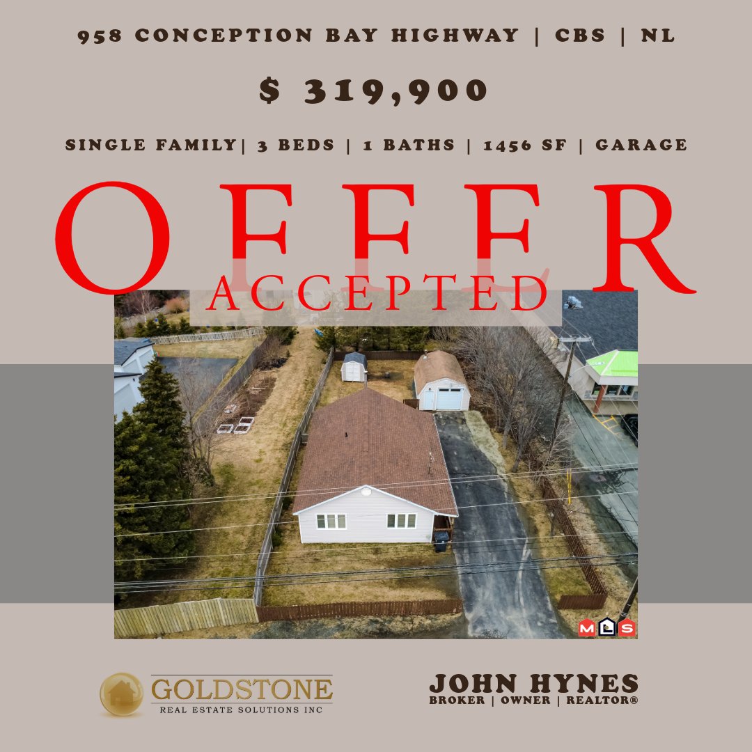 johnfhynes's tweet photo. #Goldstone #offeraccepted #acceptedoffer  #singlefamily #bungalow #gradelevel #gradelevelbungalow #singlefamilybungalow #garage #detachedgarage #woodstovewarm #kelligrews #cbs #conceptionbaysouth #realestatenl #newfoundland #fthb #home https://t.co/EMA1woYCLn