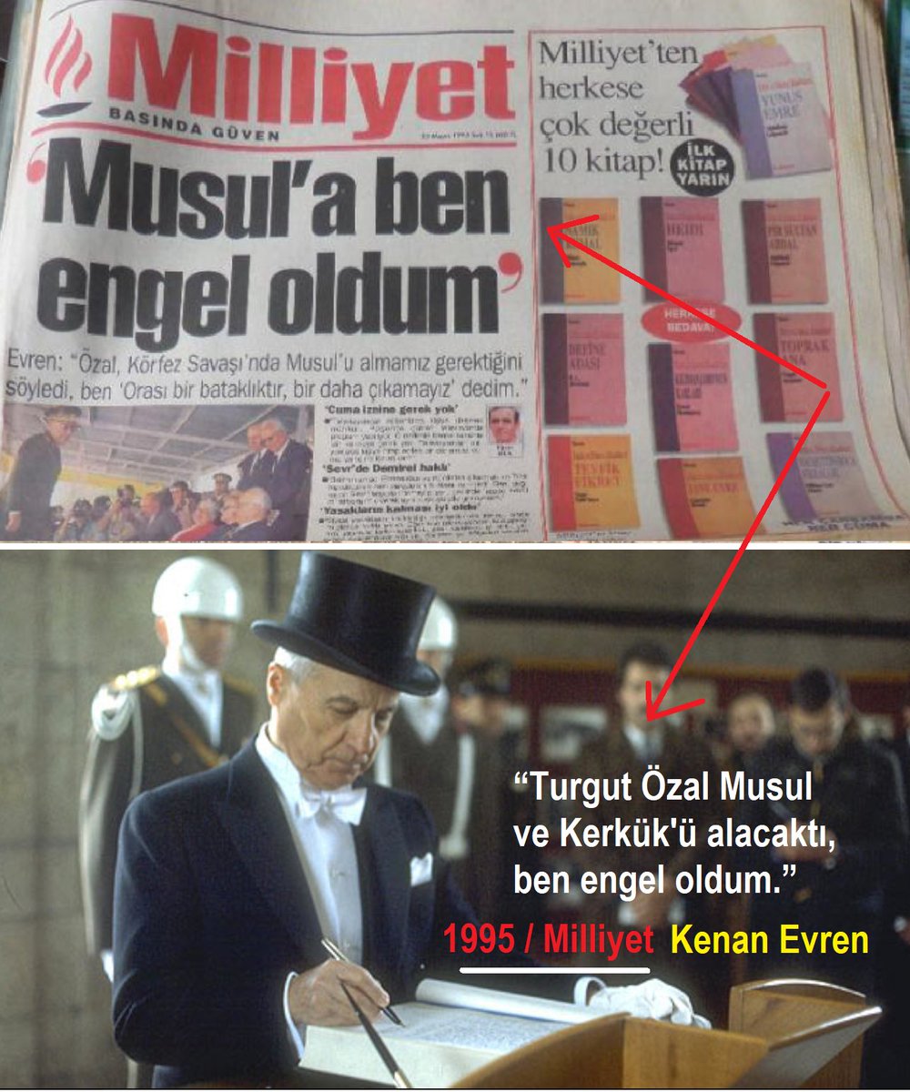 Gkhnkhrrman's tweet photo. Yıl 1995 
Milliyet Gazetesi ropörtajı
Kenan Evren :

"Körfez savaşı zamanıydı, Turgut Özal Musul ve Kerkük'ü almak istedi, Ben engel oldum."

Bu adam 80 darbesini yapınca, ABD Ankara büyük elçisi ABD Başkanı Jimmy Carter'a, "Bizim çocuklar başardı" diye boşuna demiyor. https://t.co/fsapeqGZL6