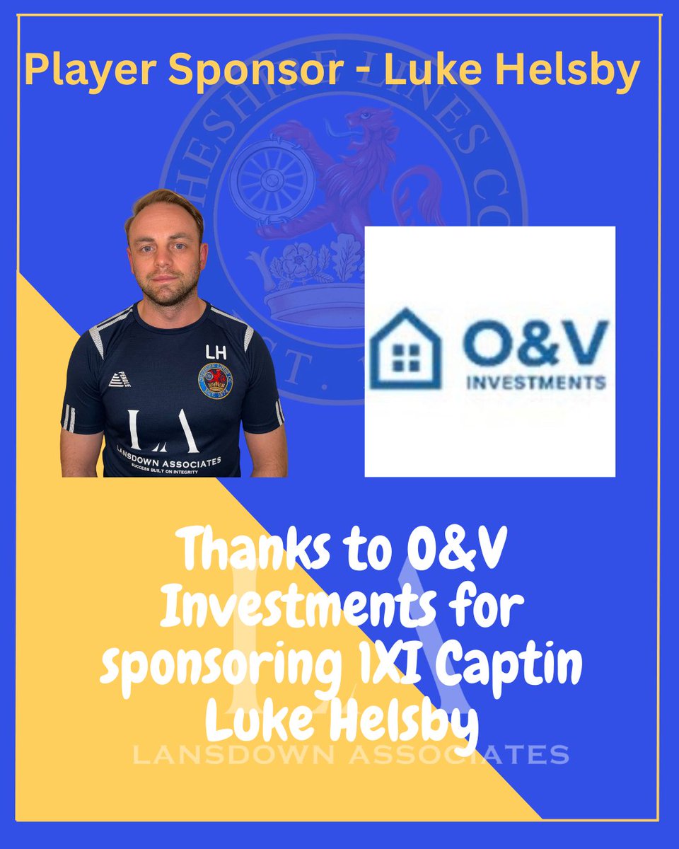TheCheshCC's tweet image. Thank you to O&amp;amp;V Investments for their sponsorship of 1XI captain Luke Helsby.

#O&amp;amp;V #playersponsorship #upthechesh #cricketliverpool