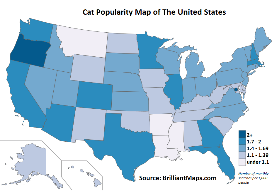 BrilliantMaps's tweet photo. The states that love cats the most

Do you agree?

Source: https://t.co/v77KHTmyHd https://t.co/Arb0LVwQG6