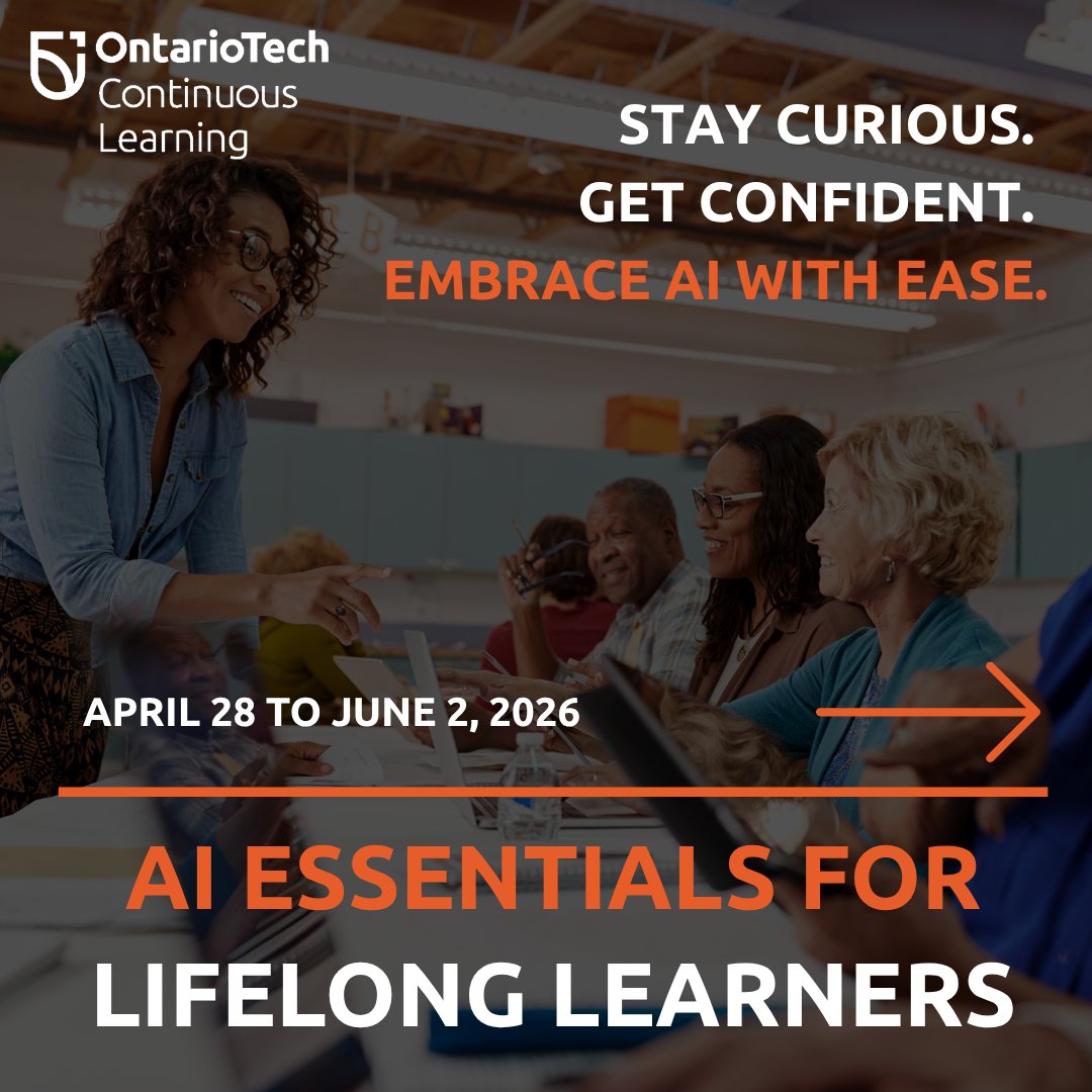 OT_Learn's tweet image. Ready to embrace AI with ease? 🤖 Join our 6-week, age-friendly program at Ontario Tech!

🗓️ Starts April 28
💰 Senior’s discount (55+)

Register now: vist.ly/4z5q3

#OntarioTech #LifelongLearning #AI #DigitalLiteracy