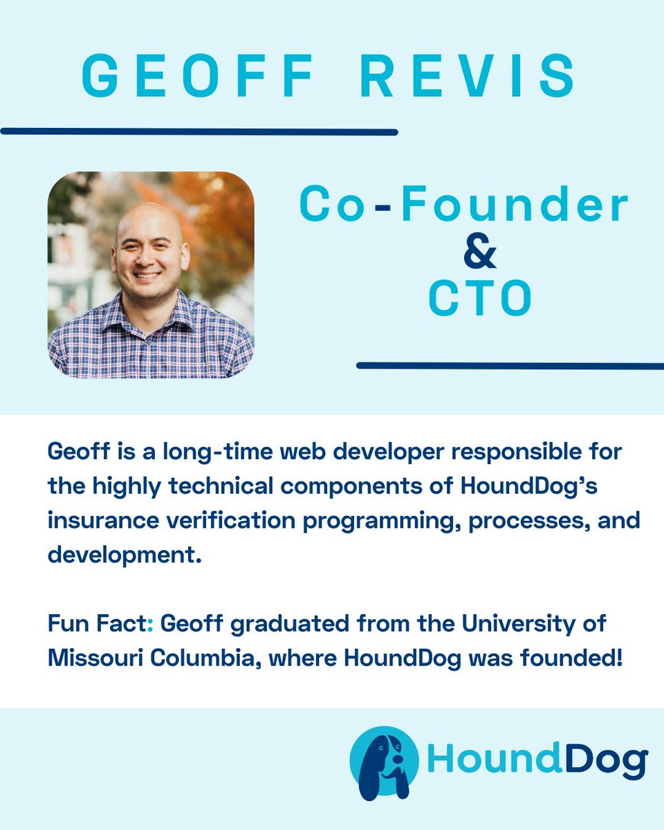 Meet Geoff 👋

As Co-Founder &amp; CTO, Geoff is the brain behind the tech that powers HoundDog, from insurance verification to the systems that keep everything running smoothly.

We’re proud to be building HoundDog right here in Columbia.