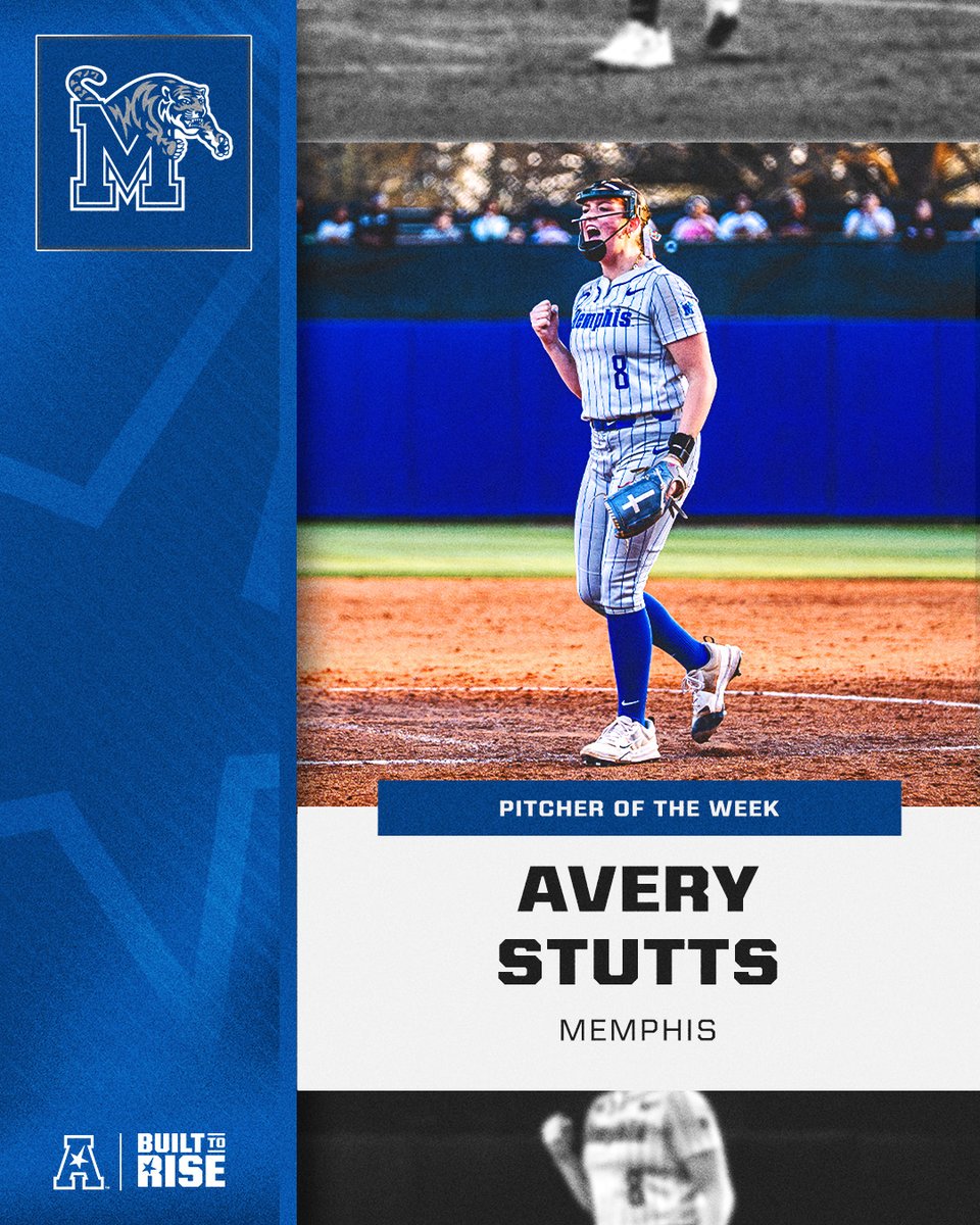 American_Conf's tweet image. Pitcher of the Week 🥎 

Avery Stutts x @MemphisSoftball 🐅

#BuiltToRise x #AmericanSB