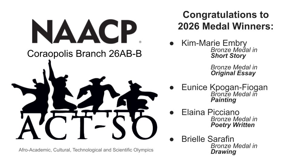 The Coraopolis NAACP held their annual ACT-SO program <a href="/RMU/">Robert Morris University</a>. Students in grades 9-12 competed in categories in the Humanities, Performing Arts, and Visual Arts. We had great representation from Montour this year! Congratulations to medal winners Kim, Eunice, Elaina and Brielle!