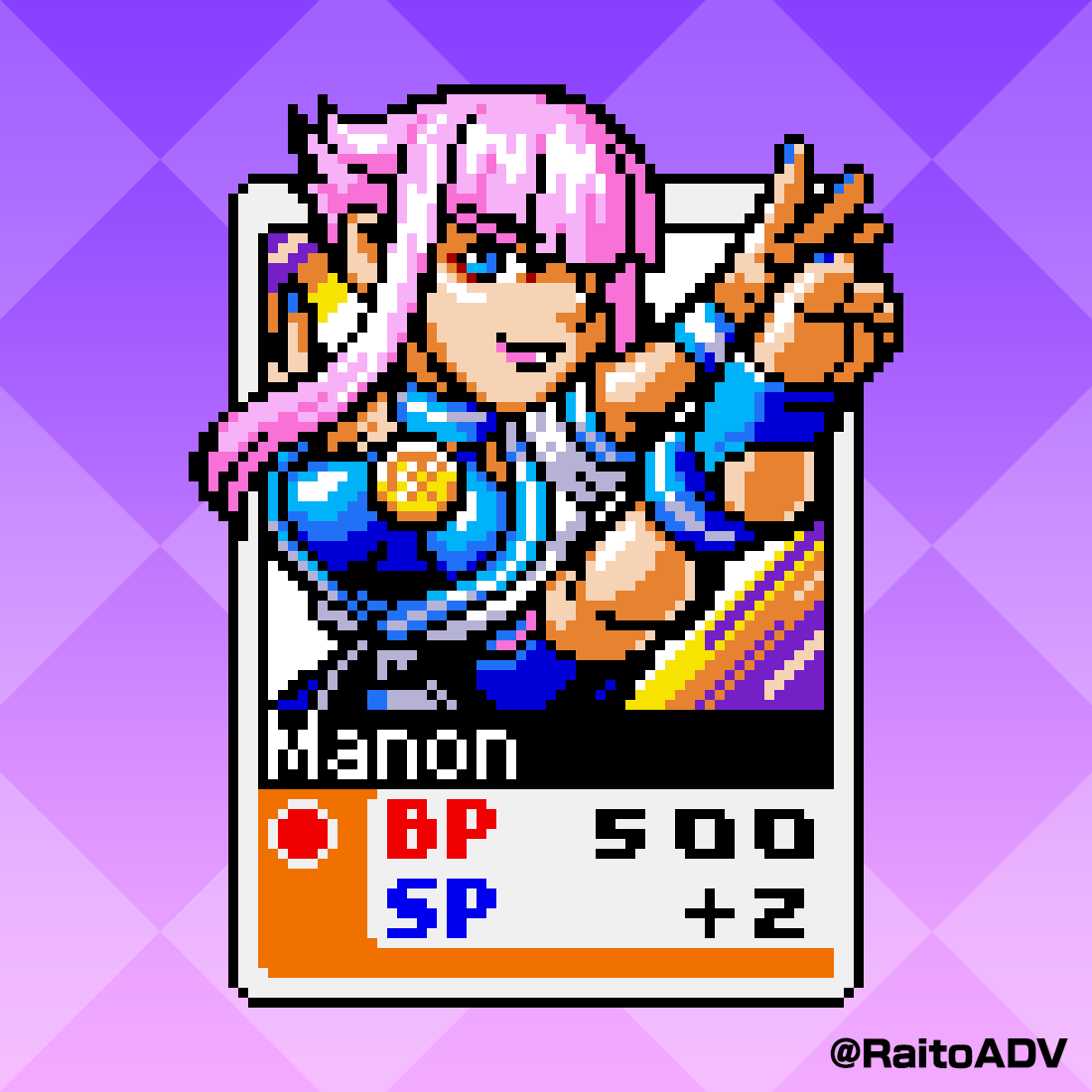 RaitoADV's tweet image. Manon - Card Fighters style - requested by @dogemario12

Thanks a lot for your order! .w.

#NeoGeoPocket #StreetFighter #Manon #CardFighters #pixelart