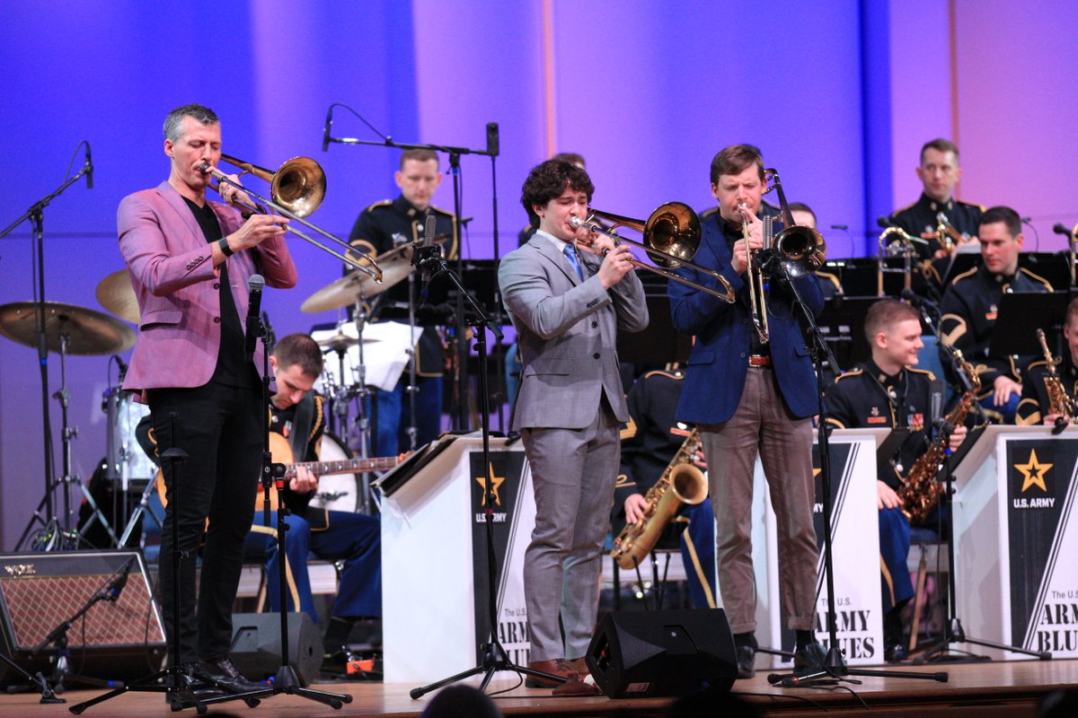 alexanderrogge's tweet image. The U.S. Army Blues accompanied jazz trombone soloist Nick Finzer, Miles Cole &amp;amp; Spencer Merk at The U.S. Army Band 2026 American Trombone Workshop. #ArmyBlues #ArmyBand #BigBand #JazzEnsemble #JazzBand #Jazz #ArmyMusic #MilitaryMusic #JazzTrombone #Trombone #ATW2026 #ATW #Music