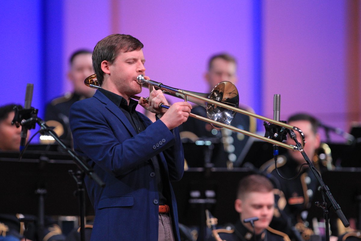 alexanderrogge's tweet image. The U.S. Army Blues accompanied jazz trombone soloist Nick Finzer, Miles Cole &amp;amp; Spencer Merk at The U.S. Army Band 2026 American Trombone Workshop. #ArmyBlues #ArmyBand #BigBand #JazzEnsemble #JazzBand #Jazz #ArmyMusic #MilitaryMusic #JazzTrombone #Trombone #ATW2026 #ATW #Music