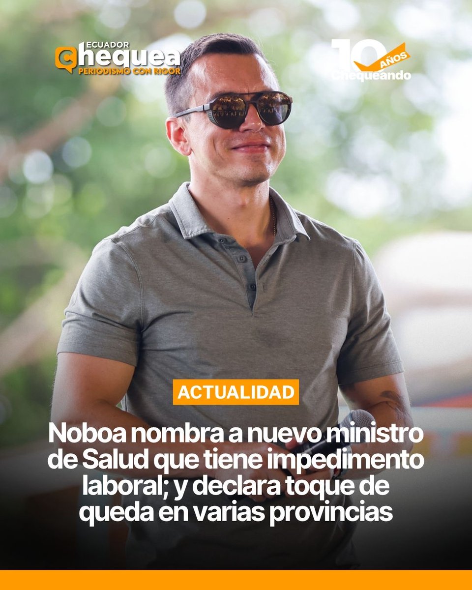 #ChequeaYEntérate | Daniel Noboa realizó varios anuncios:

- Salida de María José Pinto de la cartera de Salud. Nombra a Jaime Bernabé quien tiene impedimento para ejercer un cargo público, en el ministerio del Trabajo.

- Salida de Inés Manzano del Ministerio de Ambiente y