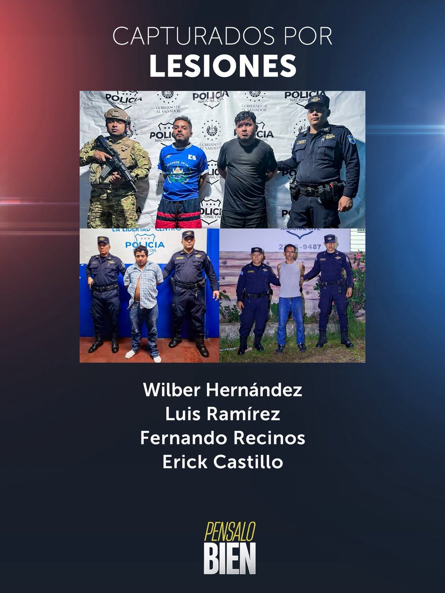 porttada's tweet image. #Seguridad | 🚔🚨 En diferentes partes del territorio salvadoreño han sido capturados 4 delincuentes, en las últimas horas, por el delito de lesiones. 

➡️ Wilber Hernández, capturado en el cantón Joya Grande, de Santiago Texacuangos, San Salvador.
➡️ Luis Ramírez, capturado en