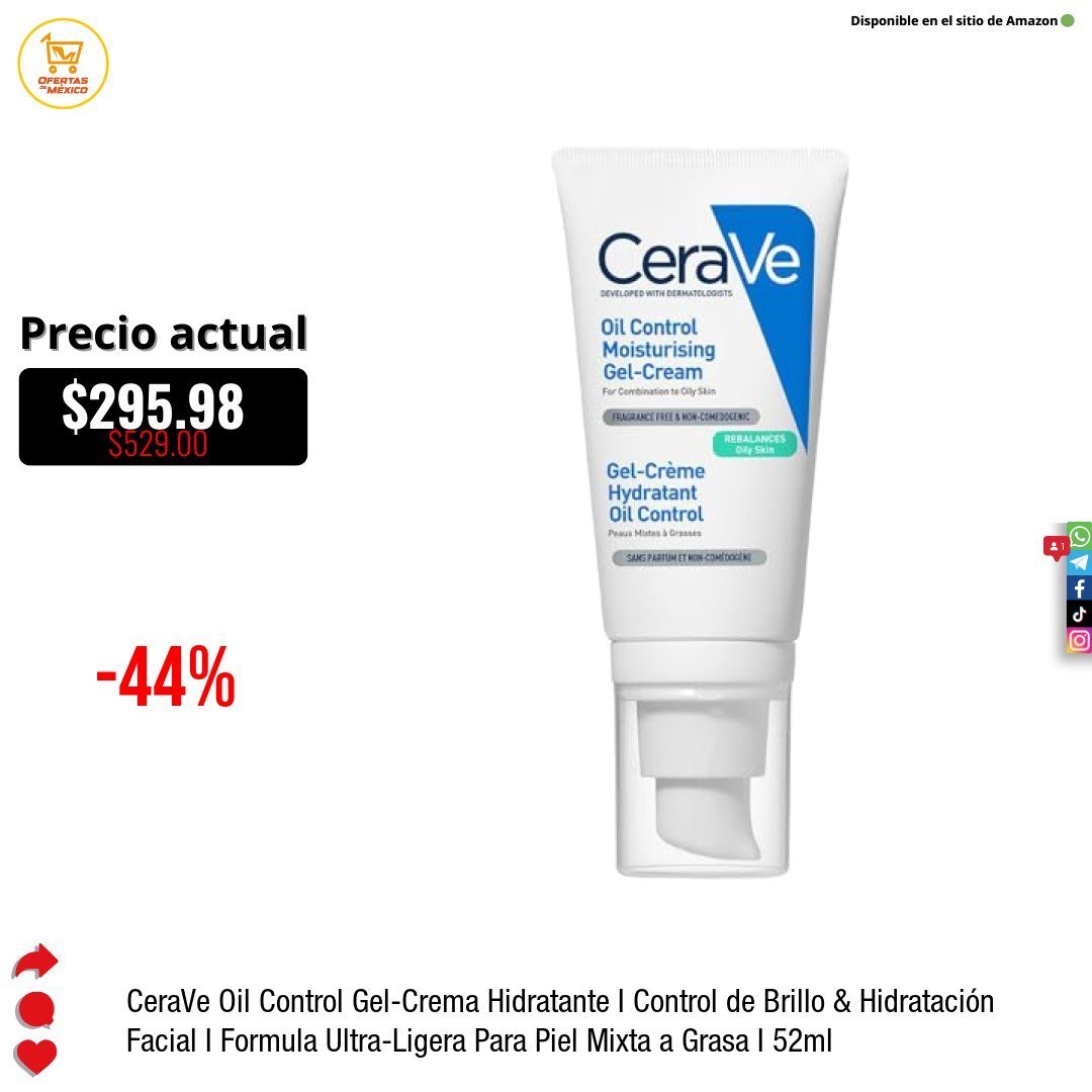 ofertasdemx's tweet image. 🔥(-44%) CeraVe Oil Control Gel-Crema Hidratante I Control de Brillo &amp;amp; Hidratación Facial I Formula Ultra-Ligera Para Piel Mixta a Grasa I 52ml

👉🏽 Ver: amz.tf/fdMPfQy

✅ Precio Ahora: $295.98 ❌ Precio de lista: $529.00

#amazon #ofertasdemexico