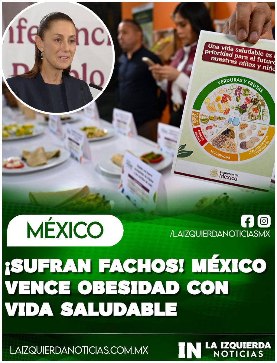 IzqNoticiasMx's tweet image. ¡SUFRAN FACHOS! México baja del 1er al 8vo lugar en obesidad mundial con Vida Saludable. 10 millones de estudiantes valorados en 79 mil escuelas. La 4T transforma vidas mientras el PRIAN solo condenaba.
#ClaudiaSheinbaum #VidaSaludable #Mexico #Obesidad #4T