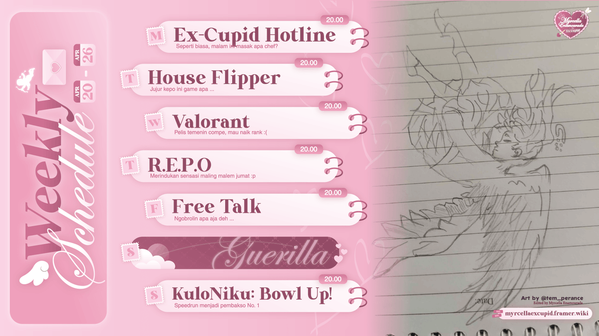 myrcellaXcupid's tweet photo. Here is my hashtags!  
General #MyrcellaExCupid
Live #CallMyrCella
Fanart #MyrcellArt
Clips #CupidClips
Meme #MemeCella 

Oshi Mark 🏹💘  
Famname #Milafs 

Ceritain curhatan kalian ke: https://t.co/JTsfuvgvyq 

Weekly Schedule! https://t.co/LEwudJjT3j