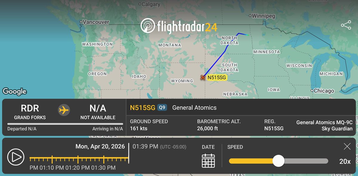 ThomasPaine6F0's tweet photo. https://t.co/Bs3rVQvUQR

DHS N515SG (Q9)  GENERAL ATOMICS MQ-9A Reaper 
Callsign N515SG HexID #A67599

🇺🇸🇺🇸🇺🇸🇺🇸🇺🇸 https://t.co/hA2PP2pkuv