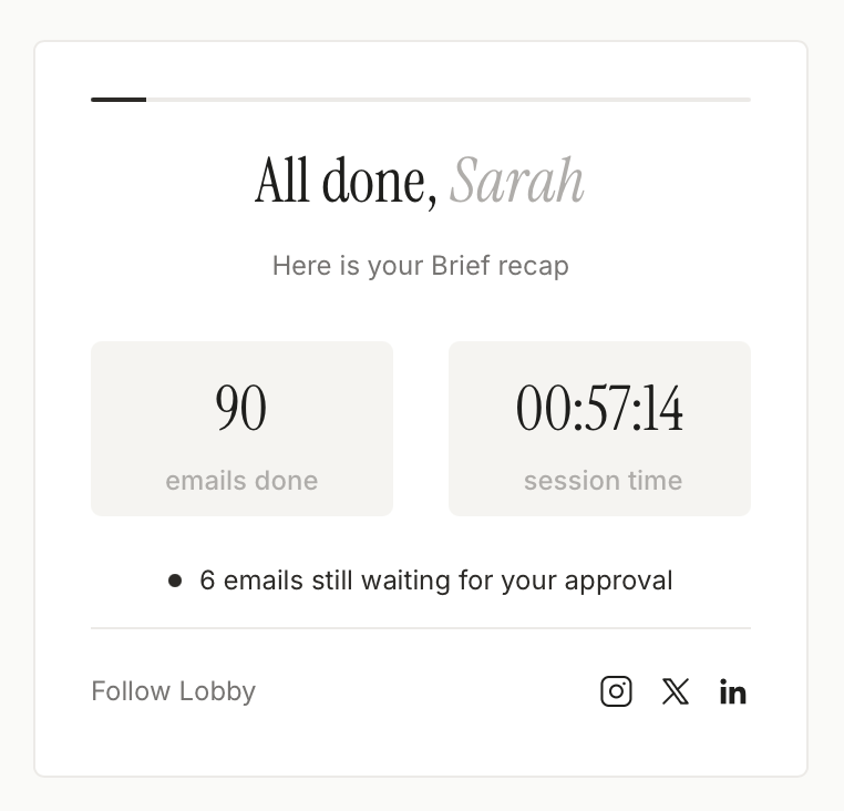 SarahAllali7's tweet photo. 90 emails in 57 seconds with @thelobbyai, let's go https://t.co/OVQwVIPi2g