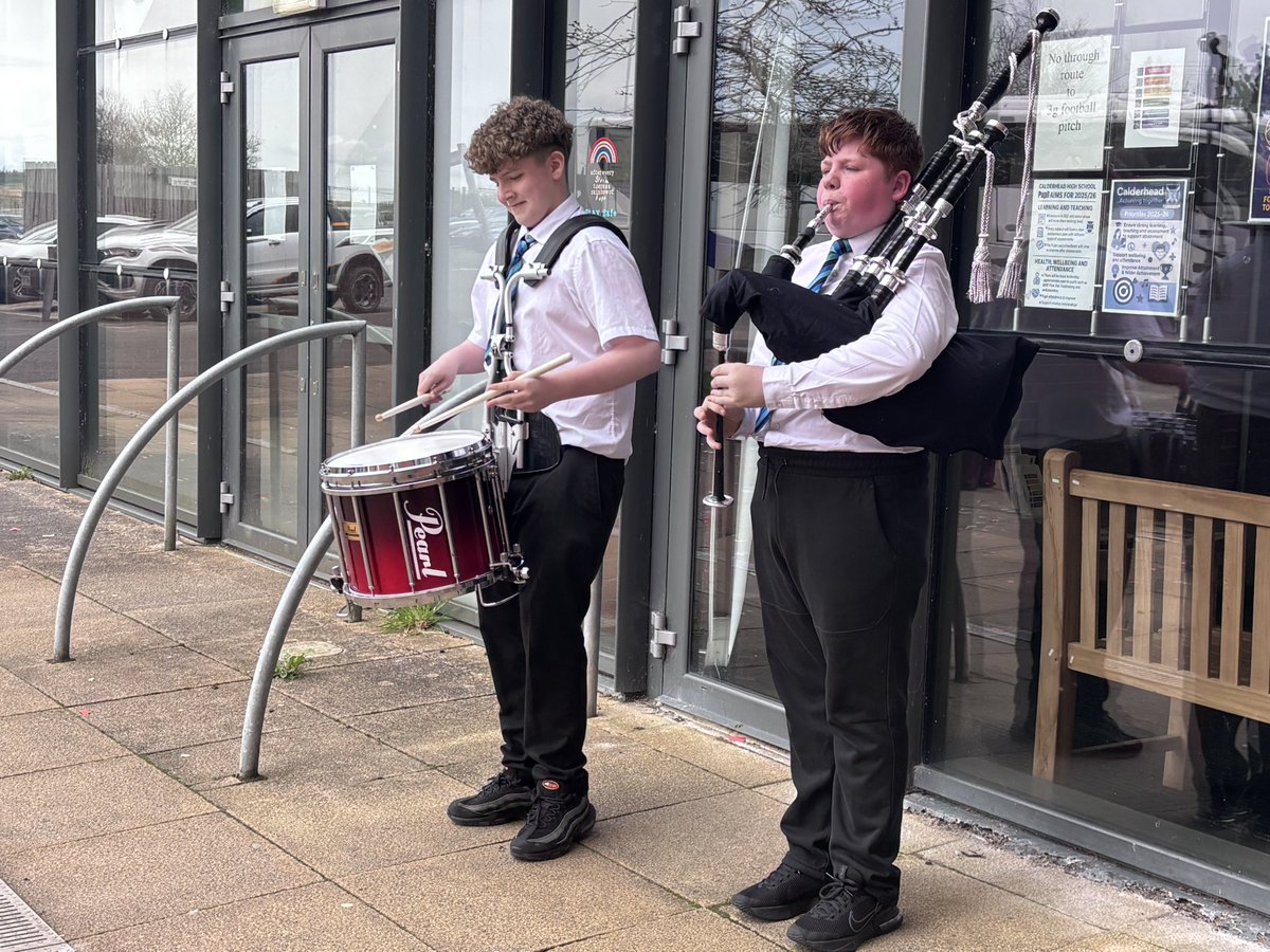 MusicCalderhead's tweet photo. A huge thank you and well done to Fraser (S1) and Logan (S2) for playing out our S6 pupils on their last day. You were fab! Thanks again 🎶🥁🎶🥁👏🏻👏🏻 @CalderheadHS https://t.co/aS8eeoJoP6