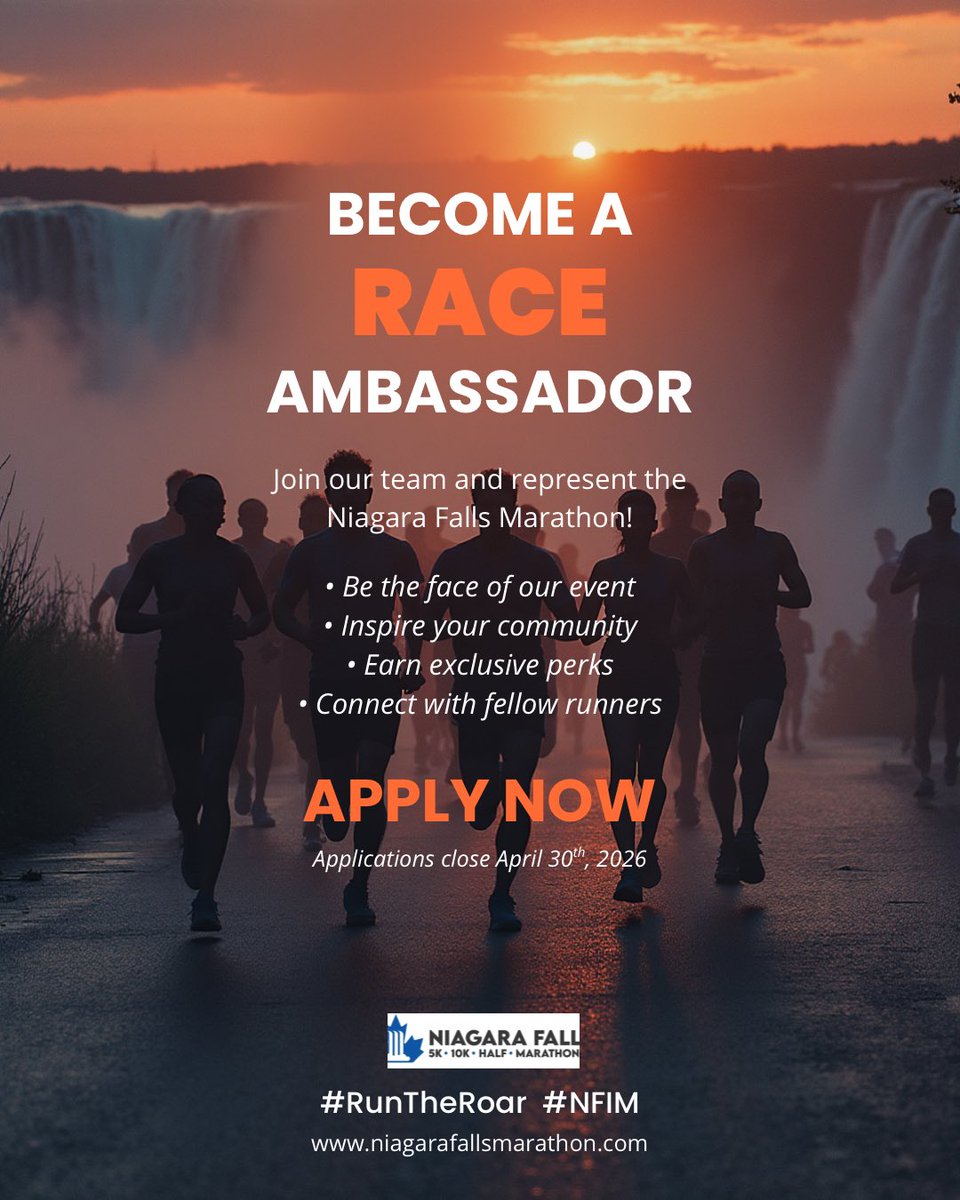 NiagaraMarathon's tweet photo. Check out our latest IG or FB post for your chance to become a NFIM RACE Ambassador for 2026. Details in post. 

#NFIM https://t.co/zvViJp5Yok